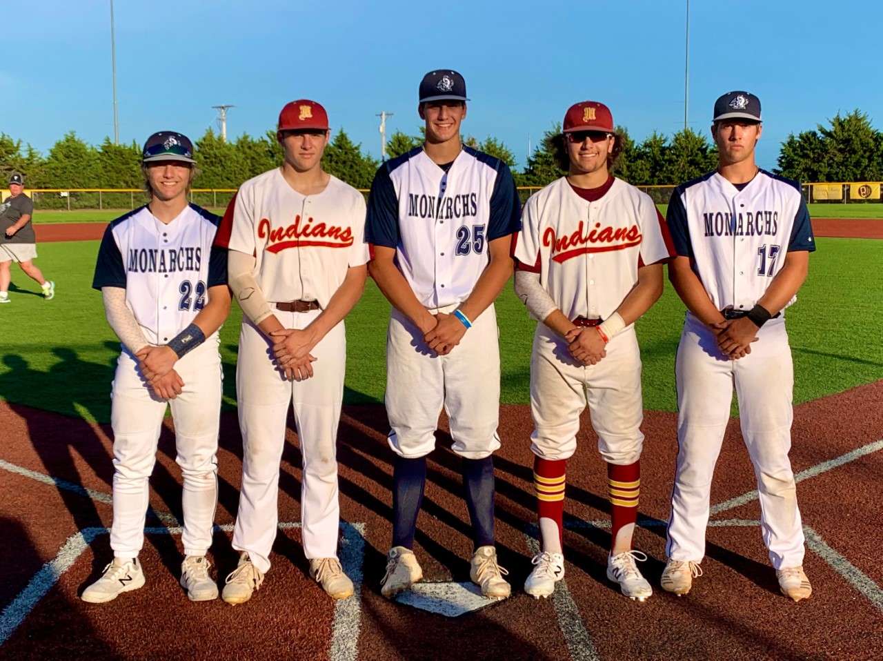 Hays Eagles seniors wear their high school uniforms in Wednesday's win over Smith Center at HHS. (L-R Brady Kreutzer, Jash Haynes, Carson Jacobs, Brock Lummus, Colby Dreiling) (Courtesy photo)