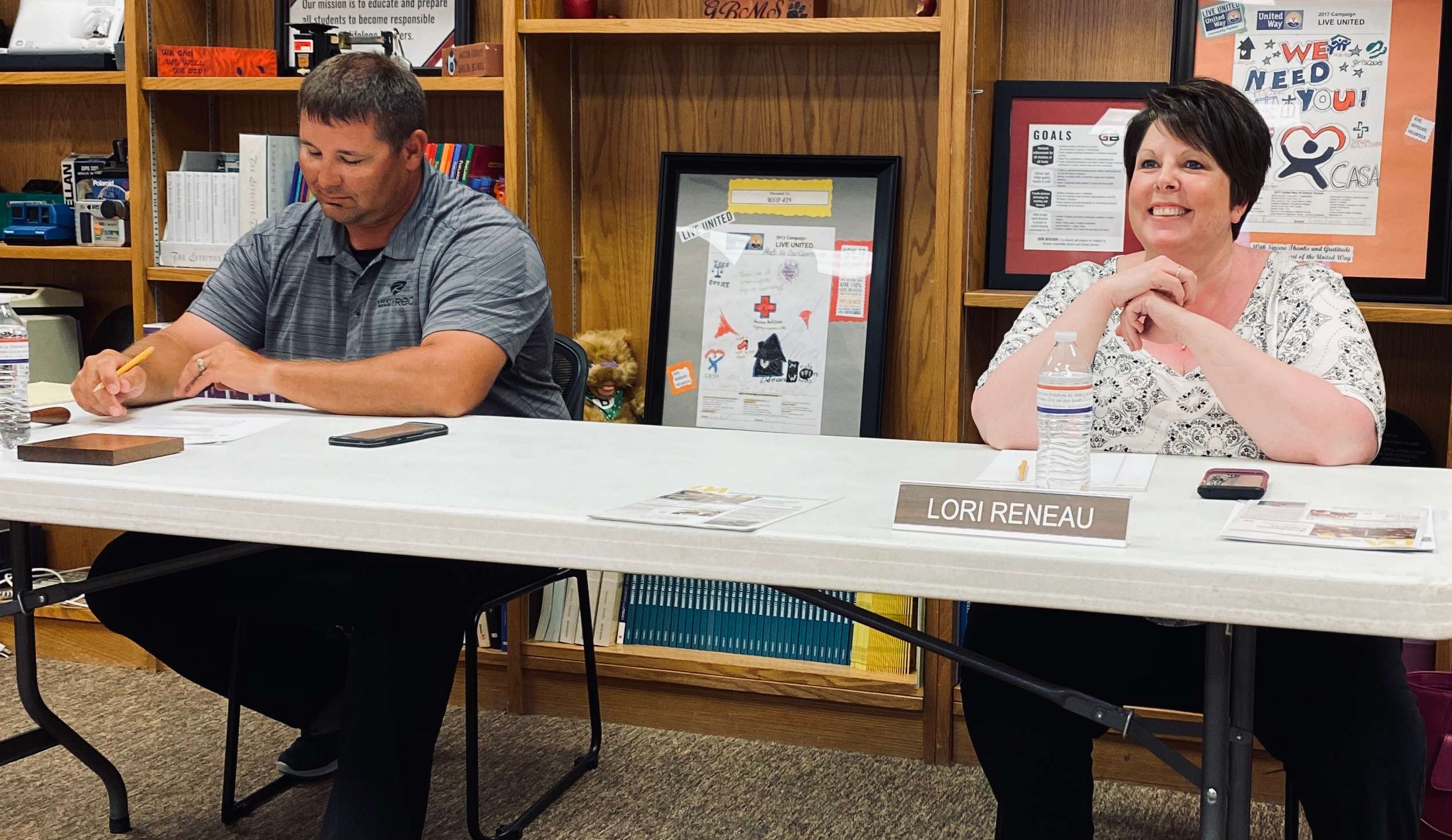 Chris Umphres and Lori Reneau will serve another years as president and vice president of the USD 428 Board of Education.