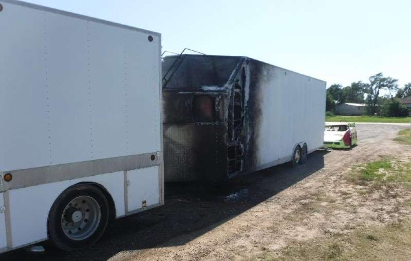 <b>The fire extensively damaged the front of the trailer.</b>&nbsp;Photo courtesy Saline County Sheriff's Office&nbsp;&nbsp;