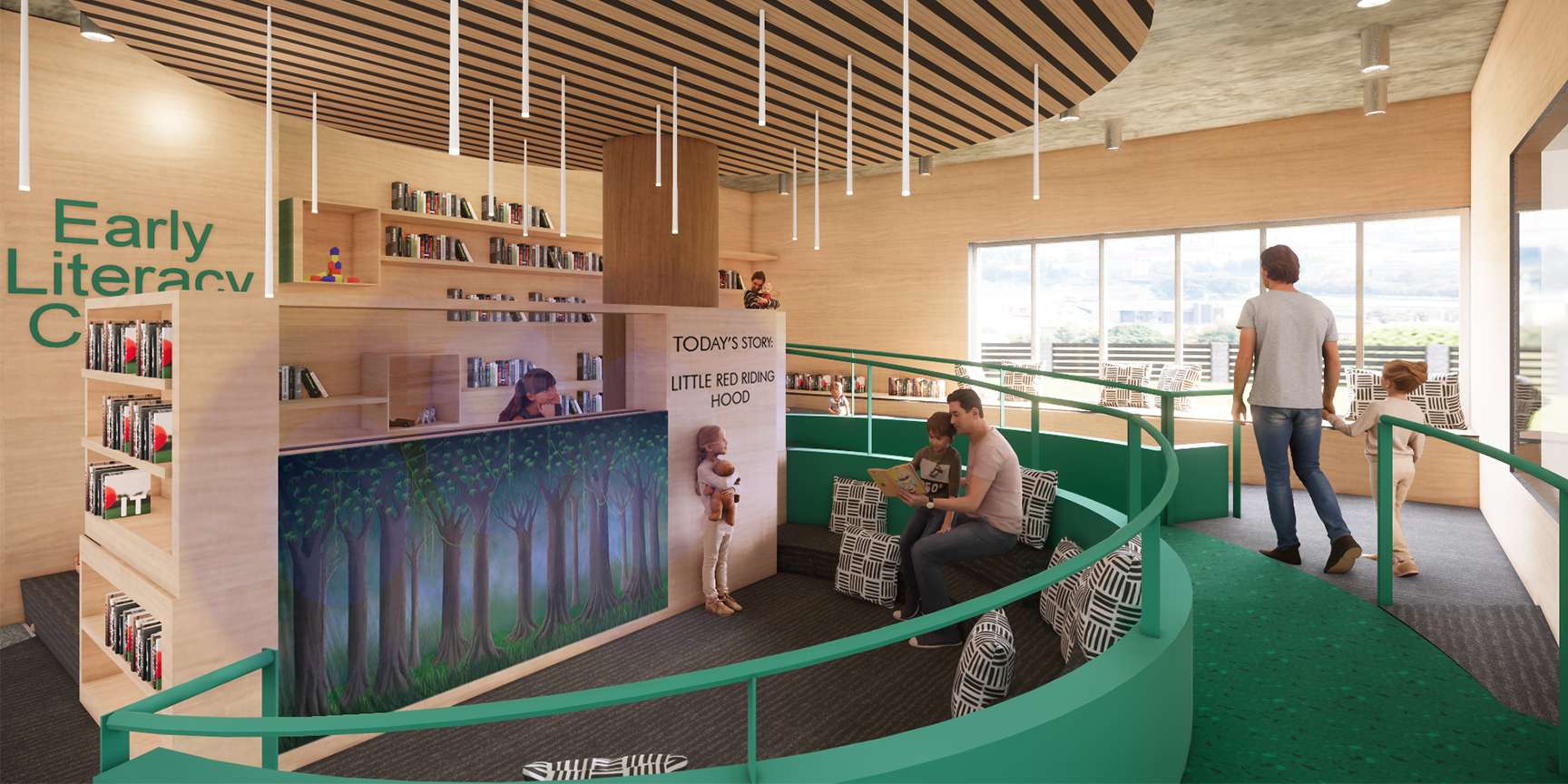Architectural rendering of the remodeled early literacy area.