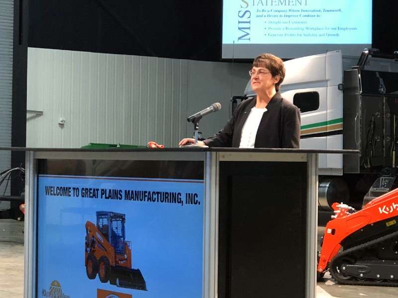 <b>Linda Salem, president and CEO of Great Plains Manufacturing, Inc., announced the expansion this morning.</b> Salina Post photos