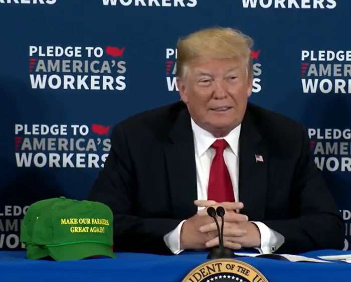 President Donald Trump at news conference in Iowa/ Photo courtesy of Radio Iowa