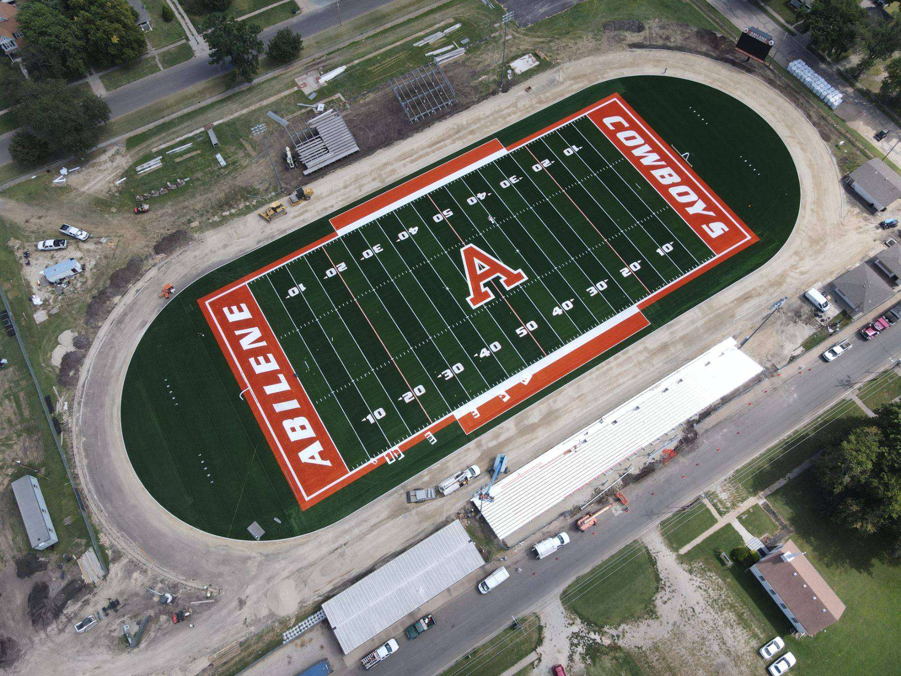 An aerial look at the new field and stadium in Abilene one week before the Cowboys home opener.