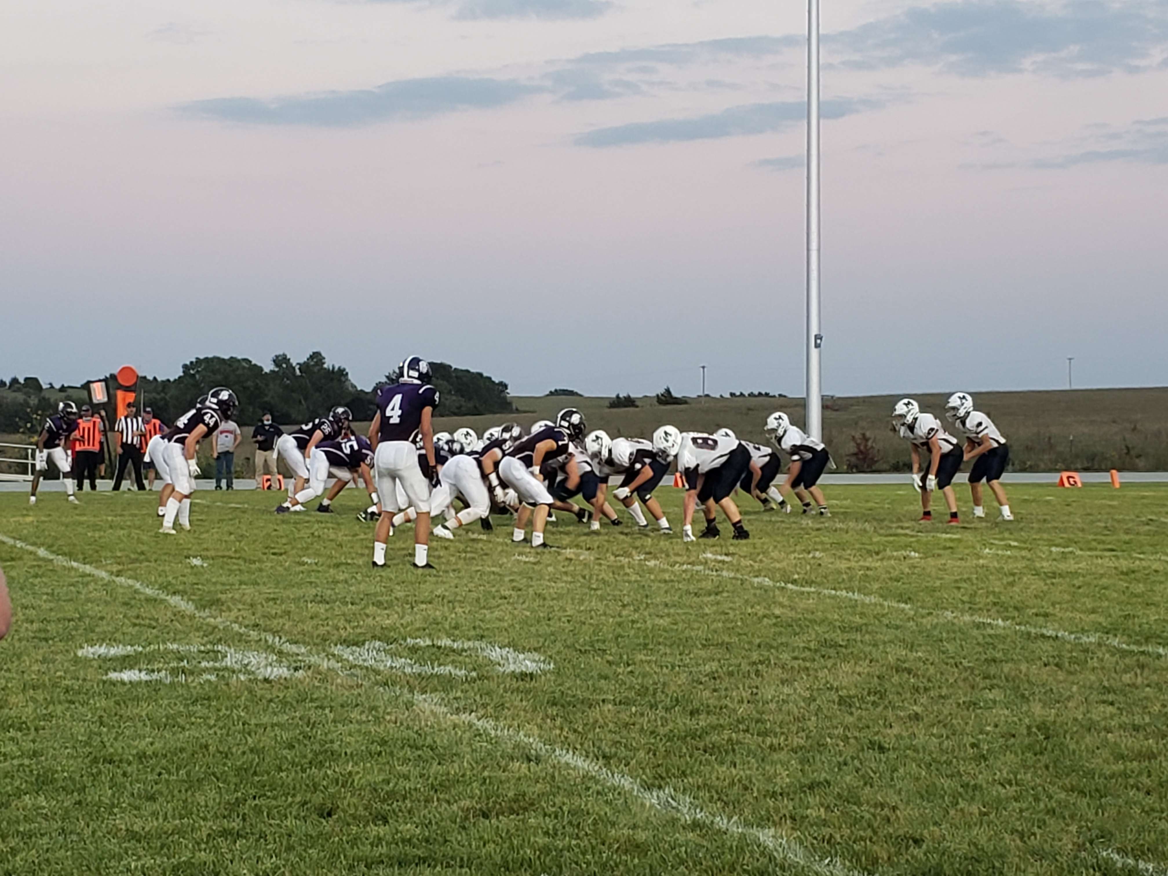 The SES defense lines up before the snap. Photo courtesy of Tyler Henry.