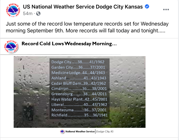 Regional record lows from the National Weather Service in Dodge City