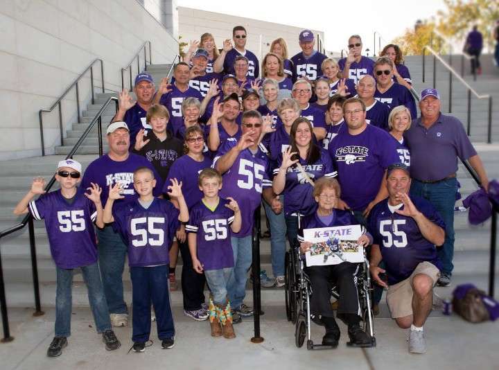 <b>Members of the extended Whitehair family wear "Whitehair 55" jerseys at a K-State football game in October 2015. Some of the extended Whitehair family members include the Hintz siblings, who grew up in Salina.</b> Photo by <a href="https://www.bluestemlight.com/">Dick McCreight</a> courtesy KSU