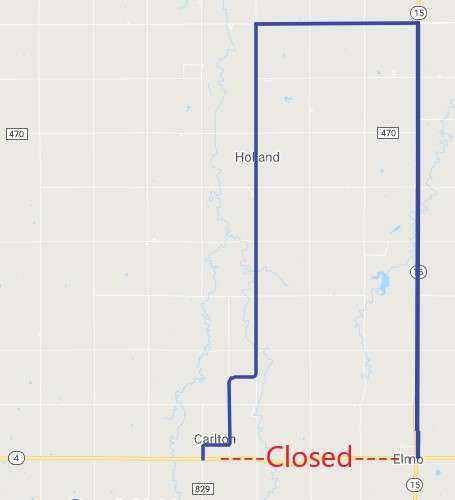 <b>The K-4 closure and detour in Dickinson County. </b>Map courtesy KDOT
