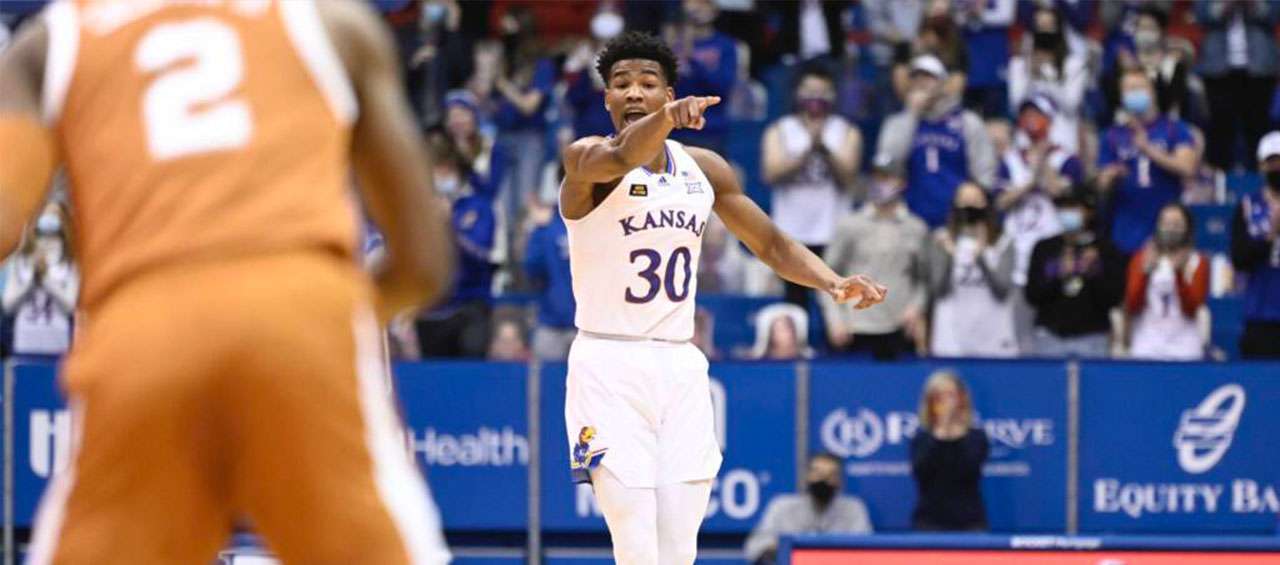 KU's&nbsp;Ochai Agbaji. Photo courtesy <a href="http://kuathletics.com">kuathletics.com</a>