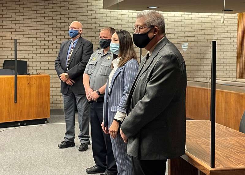 <b>Saline County officials waiting to be sworn in, from left, Commissioner Roger Sparks, Sheriff Roger Soldan, Register of Deeds Rebecca Seeman, and Treasurer Jim DuBois.</b> Courtesy photo