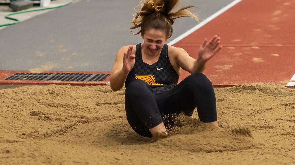 Mid-Buchanan alum Bailey Gilbert competes in long jump Friday. Courtesy GoGriffons.com.