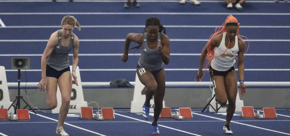 <b>Mercy Ntia-Obong (right) won both the 60 meters and 200 meters on Saturday.</b> Photo courtesy <a href="http://cloudtbirds.com">cloudtbirds.com</a>