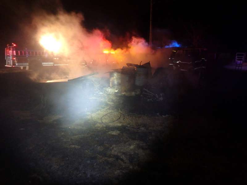 <b>The blaze burned two sheds in northwest Saline County.</b> Photos courtesy Saline County Sheriff's Office