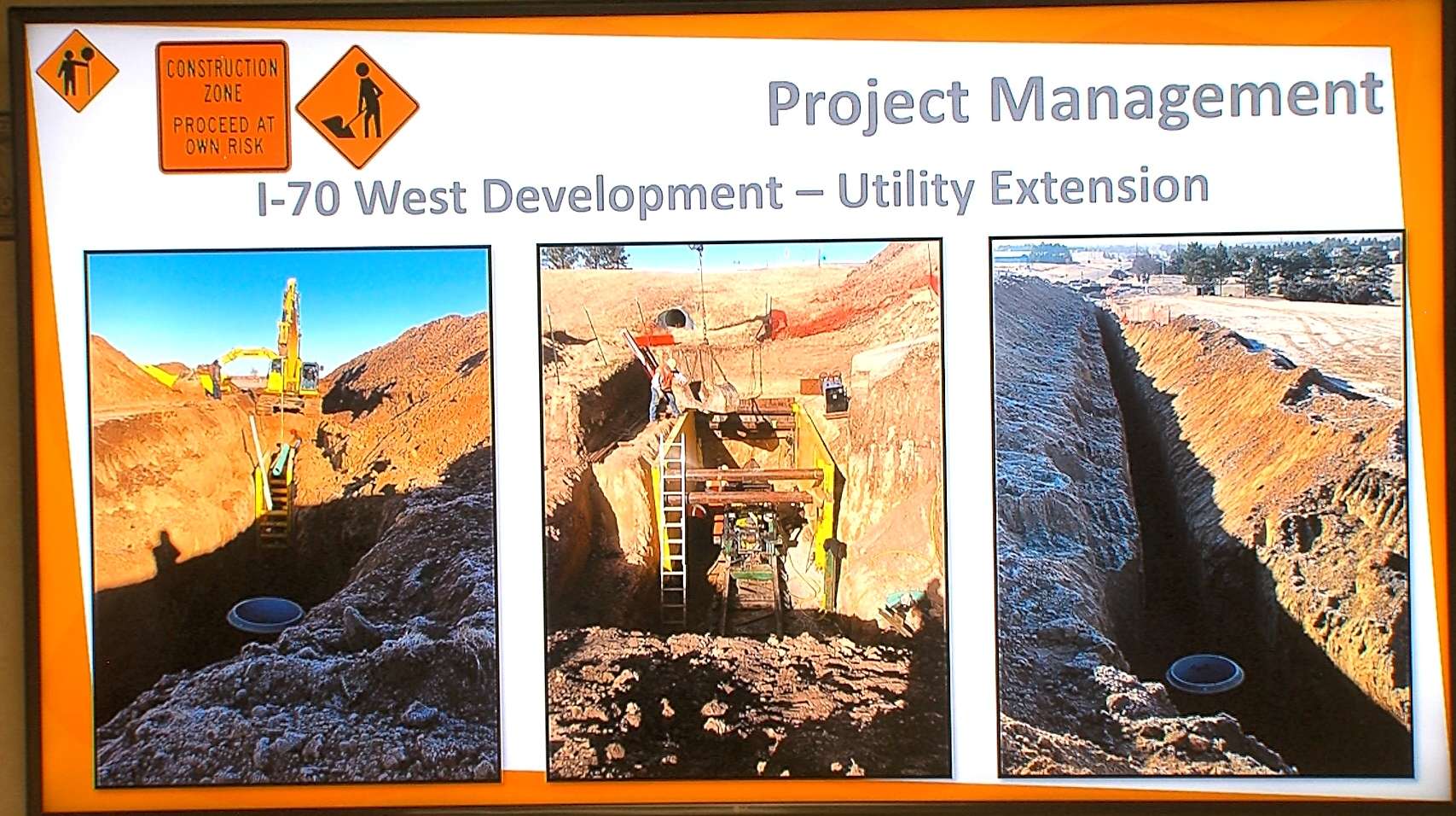 Work on the sewer line extension under I-70 continued in January thanks to mild weather.