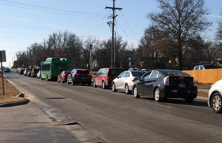 Traffic backed up in Lawrence Friday as residents wait for vaccinations-photo Douglas Co. Sheriff