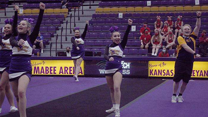 <b>KWU's competitive cheer team. </b>Photo courtesy <a href="http://kwucoyotes.com">kwucoyotes.com</a>
