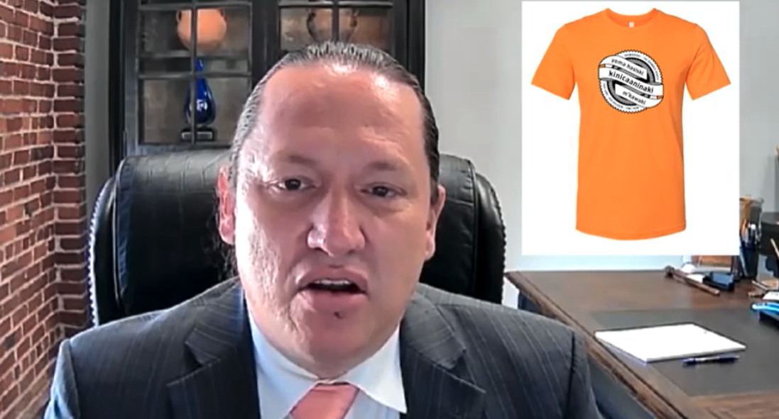 Shawnee Tribe Chief Ben Barnes calls for comprehensive national investigation of boarding schools used to forcibly assimilate Indigenous children and where some could be buried, including the Shawnee Mission in Fairway. (Screen capture from Shawnee Tribe video/Kansas Reflector)