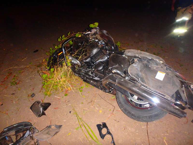 <b>The new 2021 Kawasaki Vulcan that Unrein was driving was heavily damaged in the collision.</b> Photo courtesy Saline County Sheriff's Office