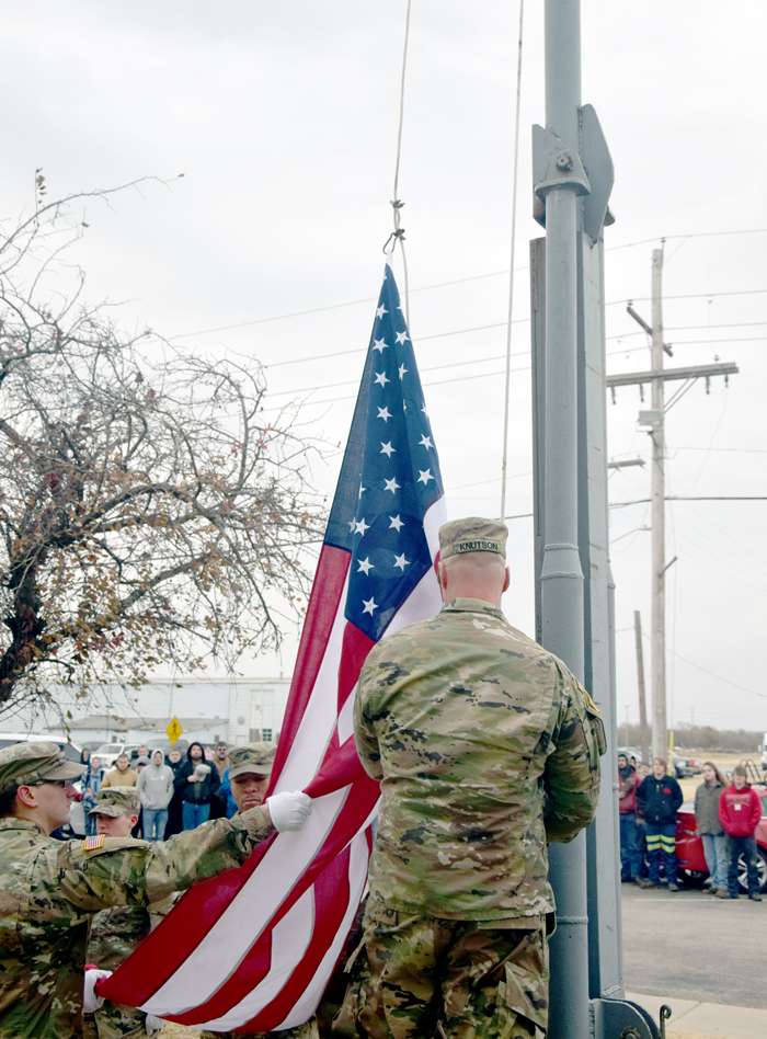 <b>Kansas National Guard members raise the flag during a previous Veterans Day ceremony at Salina Tech.</b> Photos courtesy Salina Tech