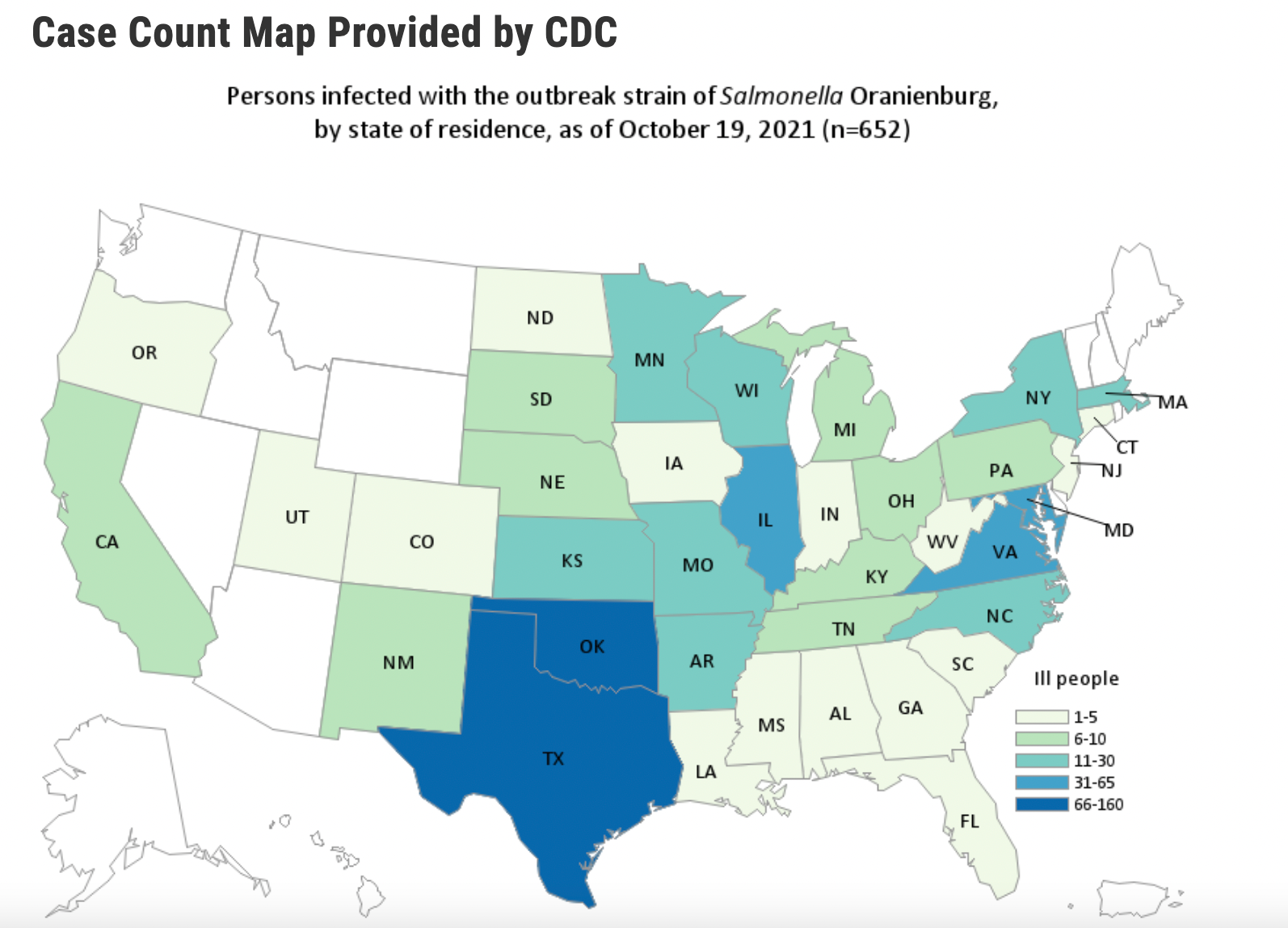 Number of illnesses per state -FDA&nbsp; map