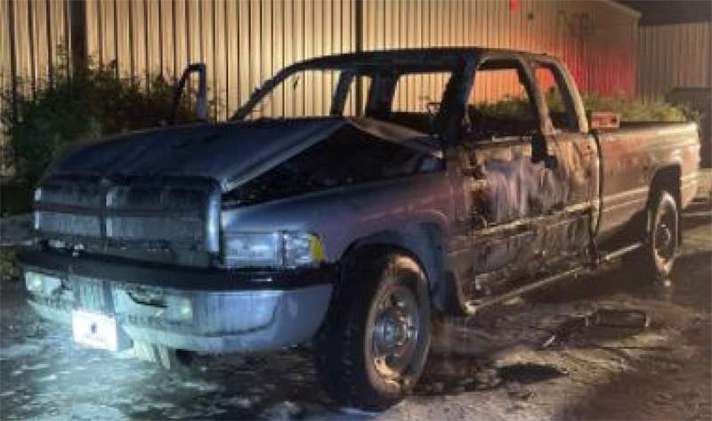 <b>The pickup found burning in the Village Inn parking lot. </b>Photos courtesy Crimestoppers of Salina/Saline County