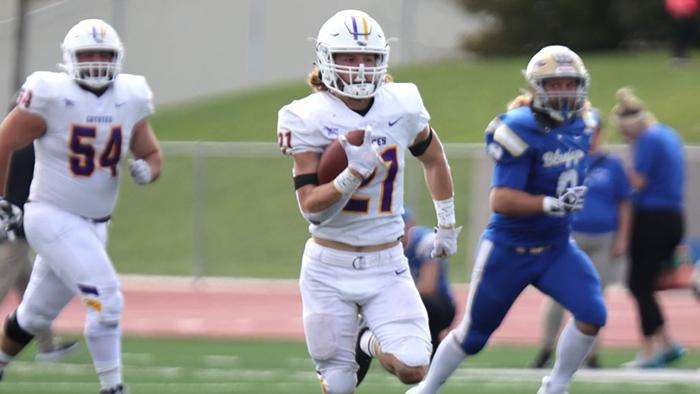<b>KWU's Nick Allsman had 130 yards rushing against Tabor.</b> Photo courtesy <a href="http://kwucoyotes.com">kwucoyotes.com</a>