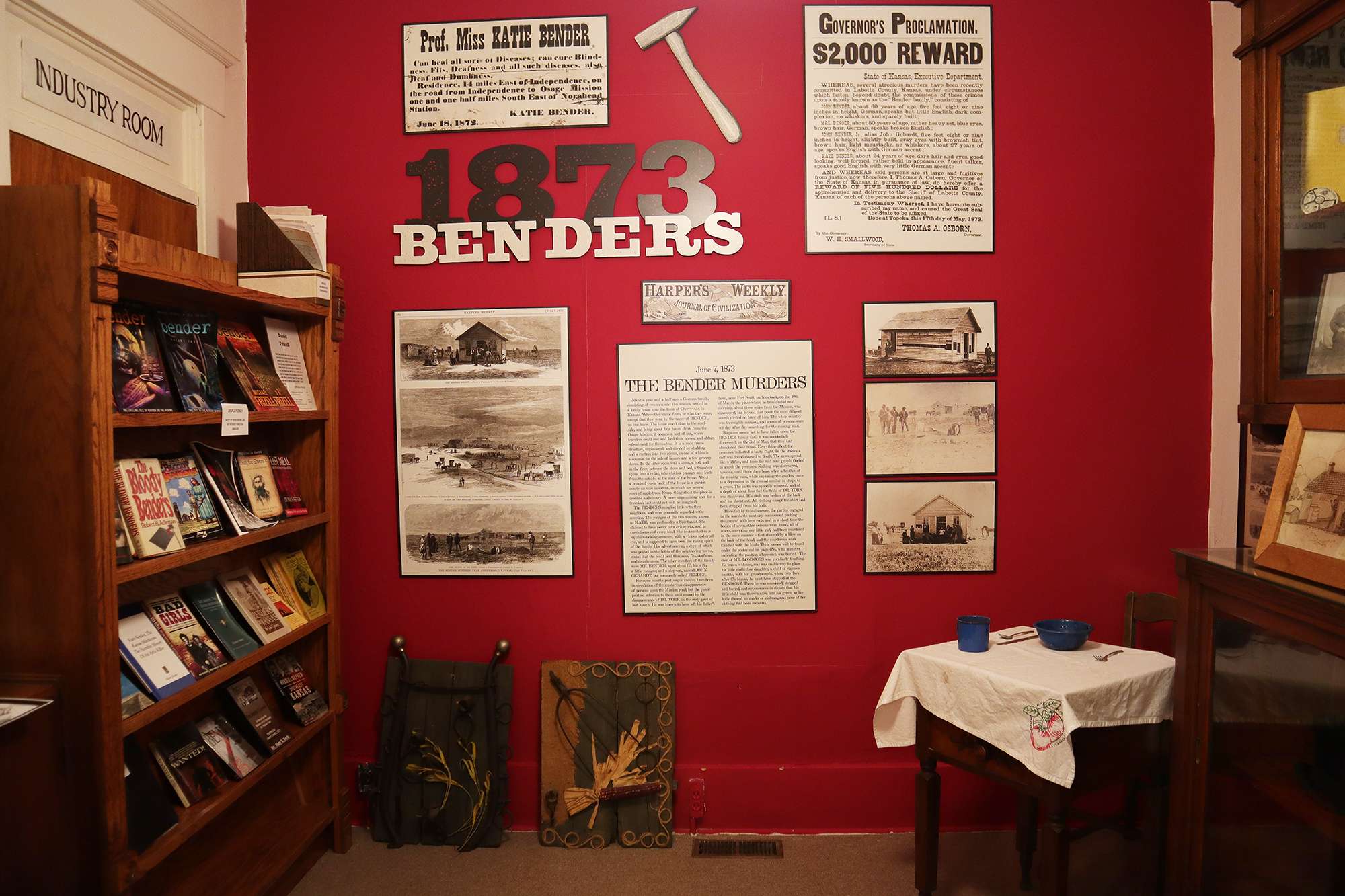 <b>The Bender Room, in the Cherryvale Historical Museum, offers an exhibit about the family and slayings.</b> (Max McCoy/Kansas Reflector)