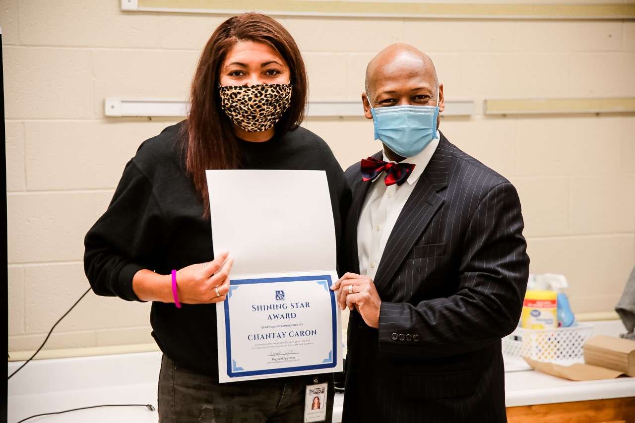 ( L-R ) Chantay Caron, USD 475 Superintendent of Schools Dr. Reginald Eggleston
