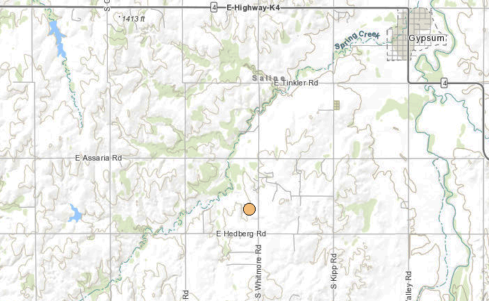 Location of Wednesday's 2.9 magnitude quake in Saline County-USGS image