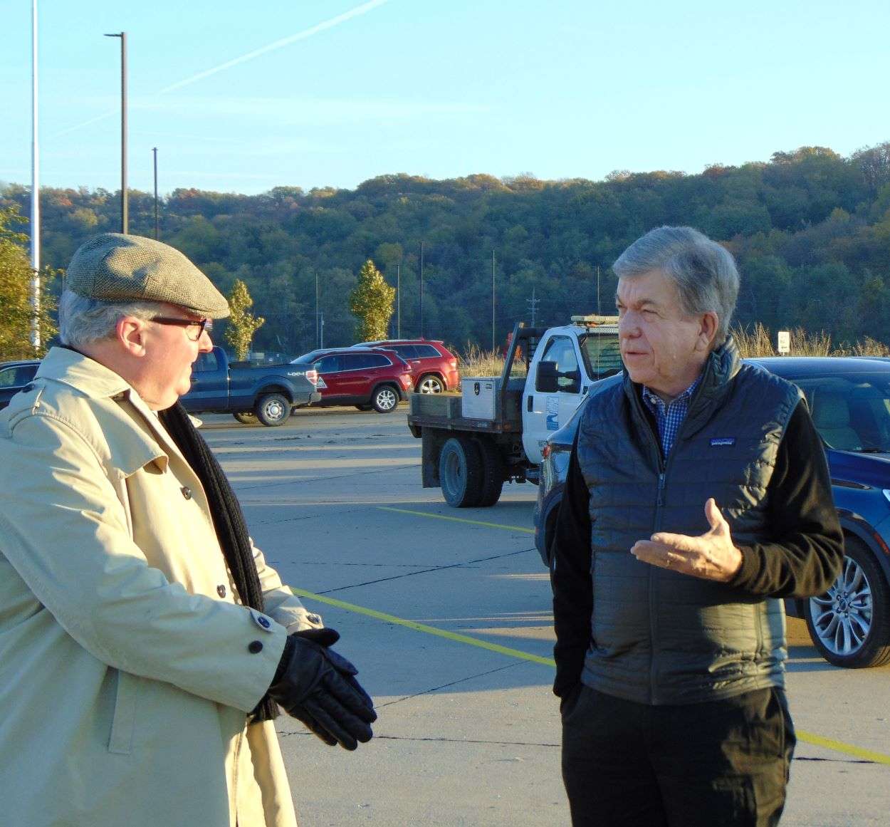 Sen. Roy Blunt speaks with St. Joseph Mayor Bill McMurray during a recent visit./Photo by Brent Martin