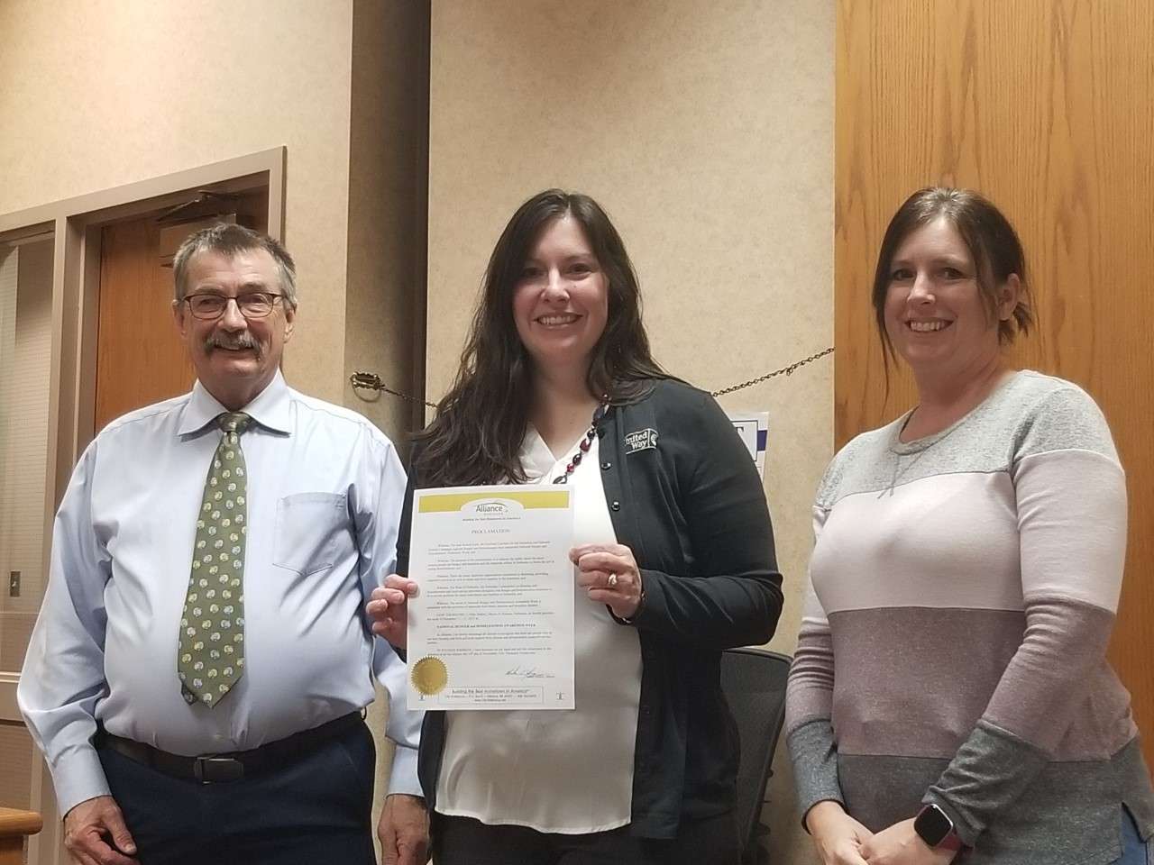 The United Way of Western Nebraska Serving Box Butte and Dawes Counties and Box Butte County RSVP attended the council meeting to accept a proclamation for Hunger and Homelessness Awareness Week, Nov. 13 -21. 