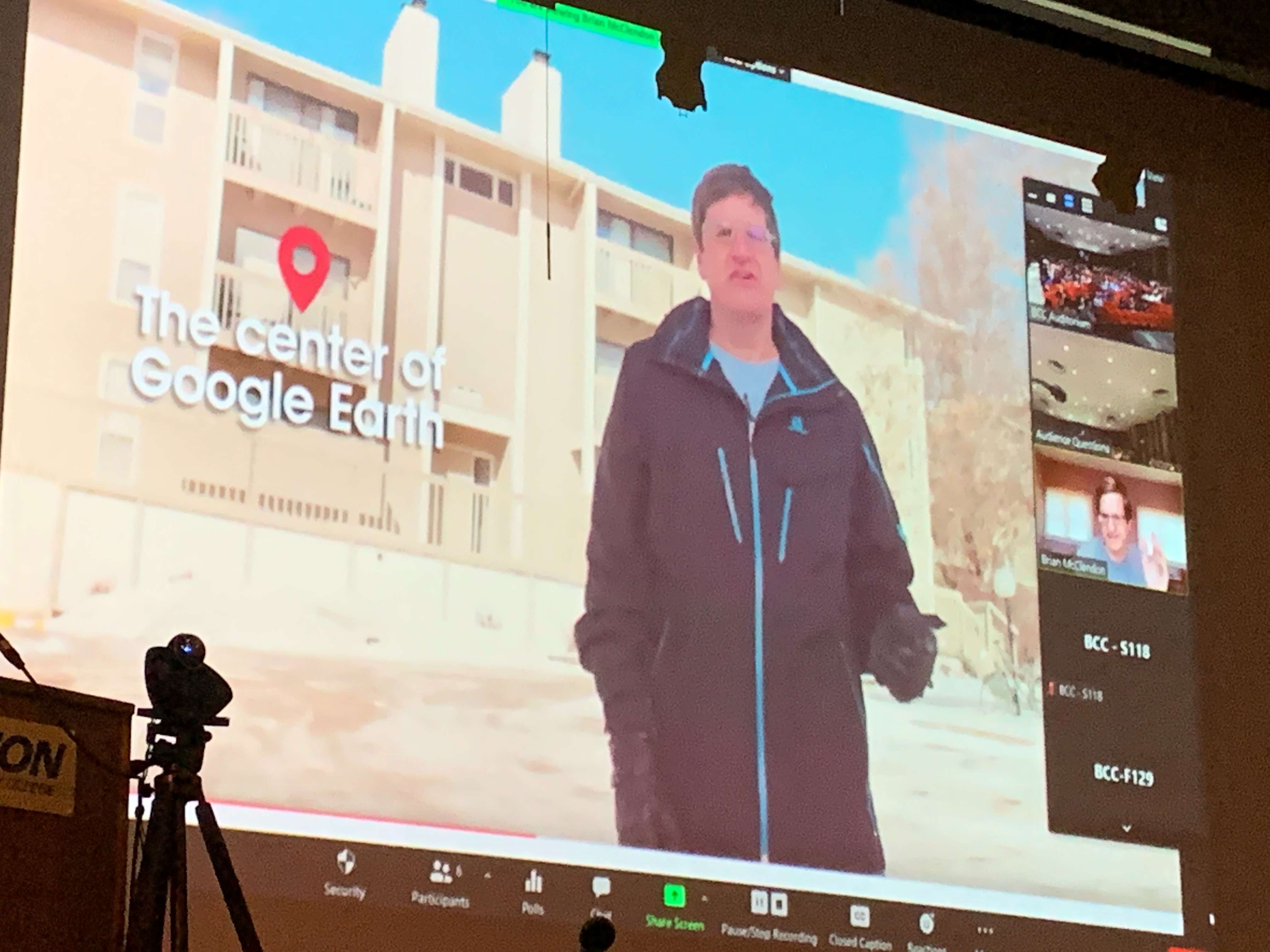 Brian McClendon speaks virtually at Barton Community College on Monday