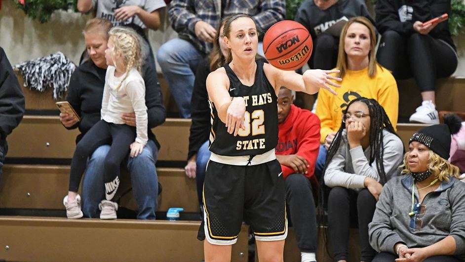 FHSU's Whitney Randall makes a pass at Emporia State Saturday (Courtesy FHSU Athletics, Ryan Prickett)