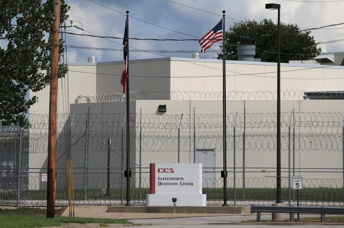 The main gate of the privately run Leavenworth Detention Center in 2016. At the time, the prison's operator was known as the Corrections Corporation of America but has since been renamed CoreCivic. Legal advocates are hoping the facility shuts down when its federal contract ends at the end of 2021. KNS file photo