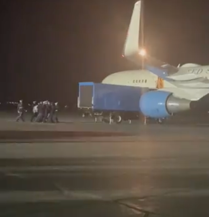 <br>Bob Dole's casket carefully placed on the airplane Saturday evening-photo courtesy Elizabeth Dole Foundation