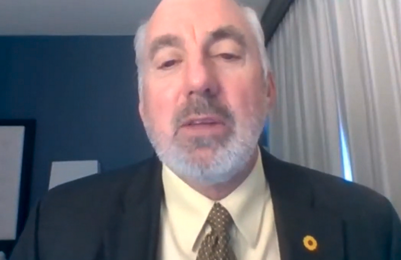 Wildlife and parks secretary Brad Loveless said the focus should be on working with landowners through voluntary and incentivized efforts alongside private landowners rather than the 30% threshold. (Screen capture by Kansas Reflector of the Kansas Legislature on YouTube)