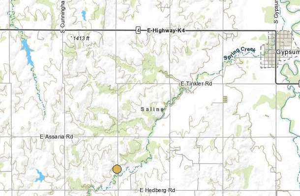 <b>The 11:29 a.m. Monday, 2.0 magnitude quake.</b> Map courtesy Kansas Geological Survey