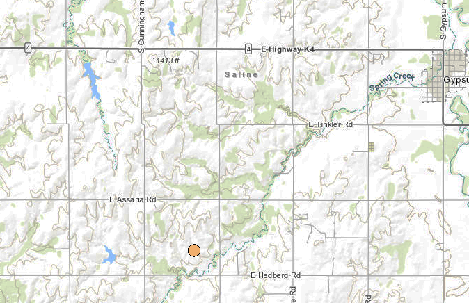 <b>The 7:35 a.m. Tuesday, 2.4 magnitude quake. </b>Map courtesy Kansas Geological Survey