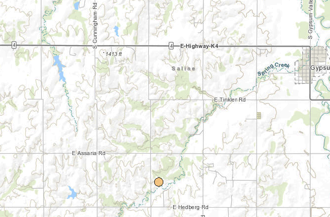 <b>The 4:02 p.m. Tuesday, 2.7 magnitude quake.</b> Map courtesy Kansas Geological Survey