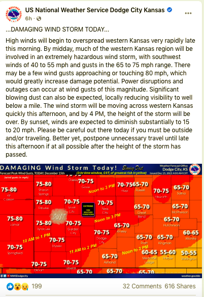 National Weather Service report from Dodge City<br>