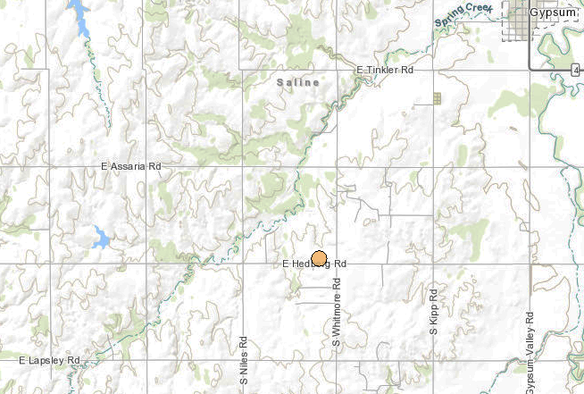 <b>The 8:09 p.m. Wednesday, 2.2 magnitude quake. </b>Map courtesy Kansas Geological Survey