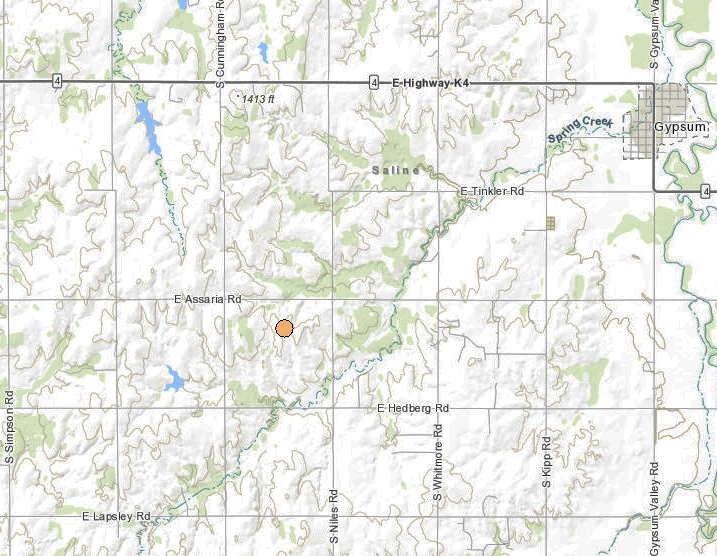 <b>The 9:16 p.m. Wednesday, 2.2 magnitude quake. </b>Map courtesy Kansas Geological Survey
