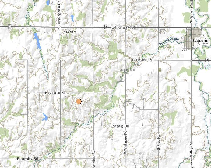 <b>The 4:39 a.m. Thursday, 2.4 magnitude quake.</b> Map courtesy Kansas Geological Survey