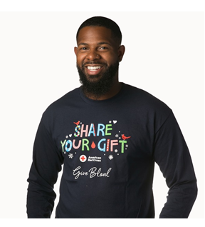 This years exclusive holiday shirt that donors will receive for donating between December 17th and January 2nd/ Photo courtesy of the American Red Cross