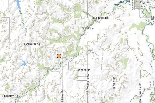<b>The 3:07 p.m. Thursday, 2.3 magnitude quake.</b> Maps courtesy Kansas Geological Survey