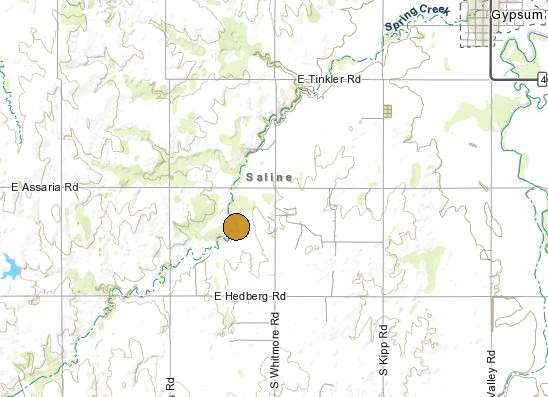 <b>The 8:23 a.m. Friday, 3.6 magnitude quake. </b>Map courtesy Kansas Geological Survey