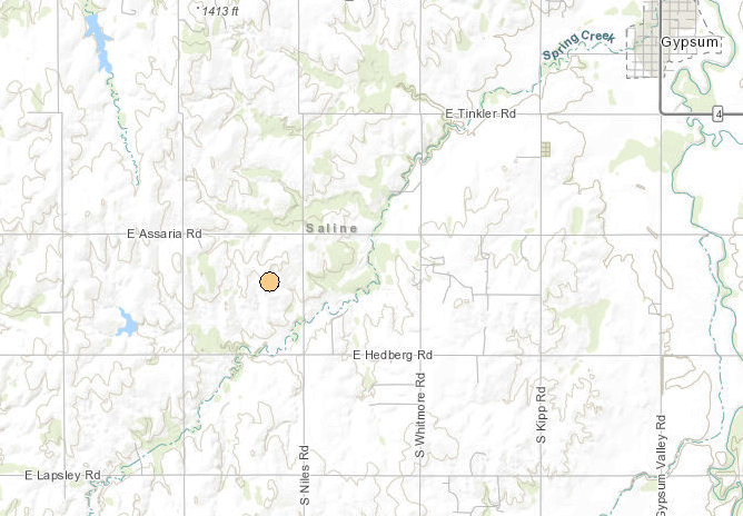 <b>The 2:32 p.m. Friday, 2.6 magnitude quake.</b> Maps courtesy Kansas Geological Survey