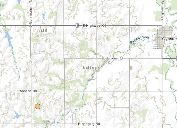 <b>The 8:21 a.m. Monday, 2.7 magnitude quake.</b> Maps courtesy Kansas Geological Survey