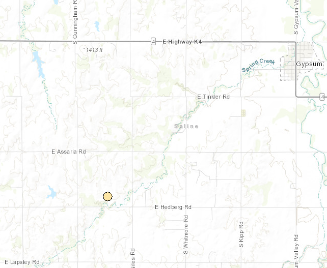 <b>The 6:54 p.m. Monday, 2.1 magnitude quake.</b> Maps courtesy Kansas Geological Survey
