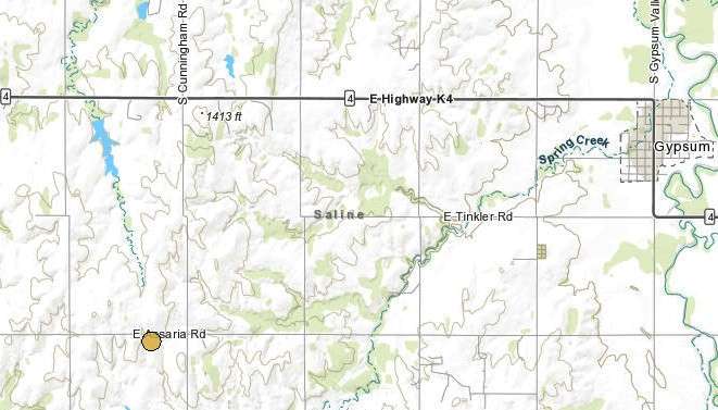 <b>The 1:25 a.m. Wednesday 2.3 magnitude quake.</b> Map courtesy Kansas Geological Survey