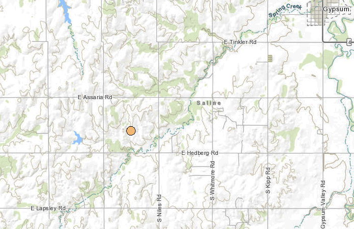 <b>The 12:08 p.m. Wednesday, 2.3 magnitude quake.</b> Map courtesy Kansas Geological Survey